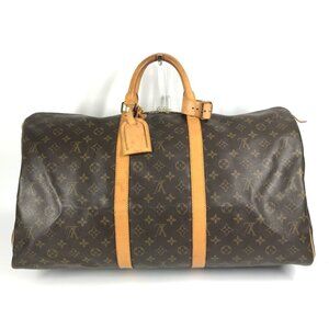 LOUIS VUITTON Authentic Brown Monogram Canvas Keepall 55 Boston Bag